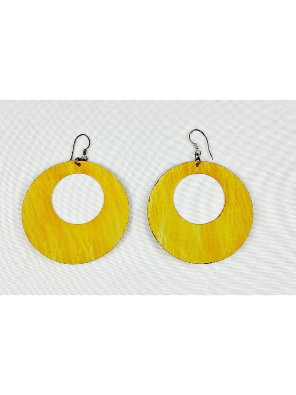 Yellow Circular Drop Earrings With Swirl Pattern - Lightweight & Stylish For Cas - Picture 8 of 11